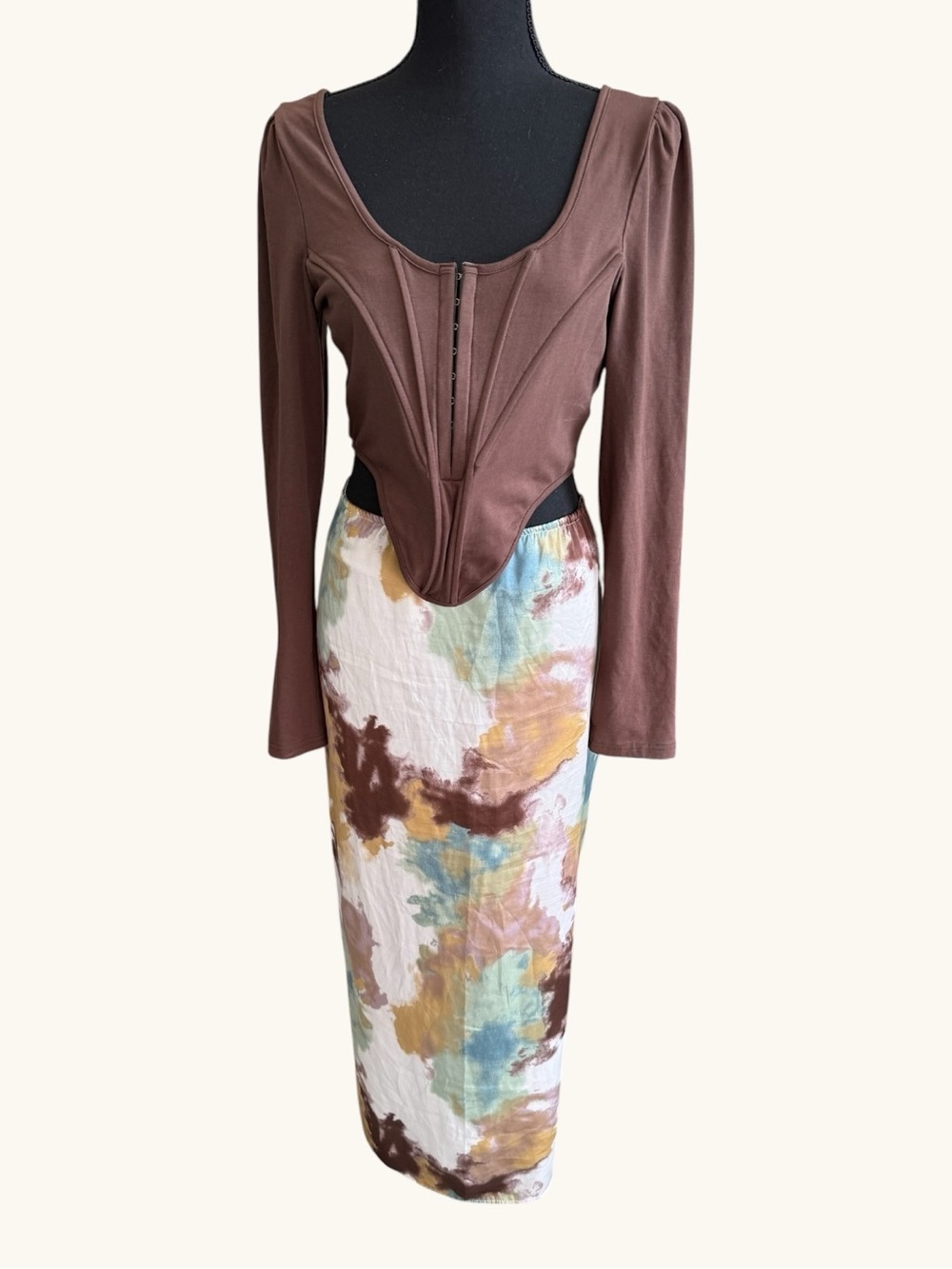 Fashion Nova Brown & Multi-Color Tie-Dye Maxi Skirt